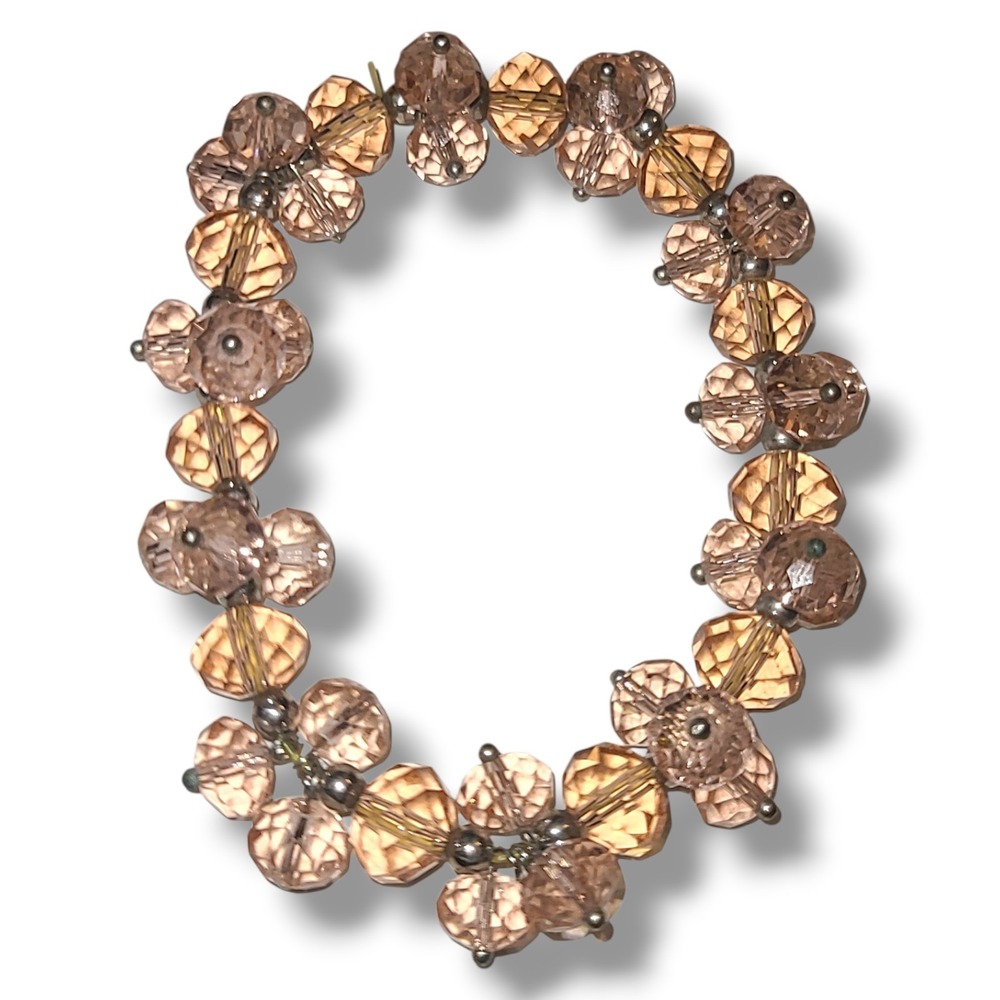 Pink Crystal Beaded Stretch Bracelet‎ Cluster Faceted Glass Floral Vintage
